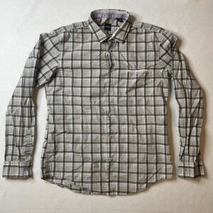 Hugo Boss Green and White Plaid Dress Shirt